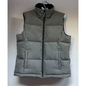 Snow Lion Womens Full-Zip Puffer Vest Large Packable Gray Pockets Lined Outdooor